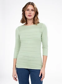 3/4-sleeve semi-fitted pullover sweater