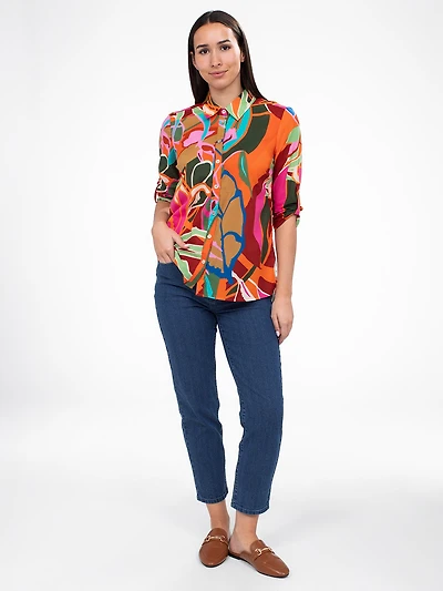 3/4-sleeve semi-fitted blouse with buttons
