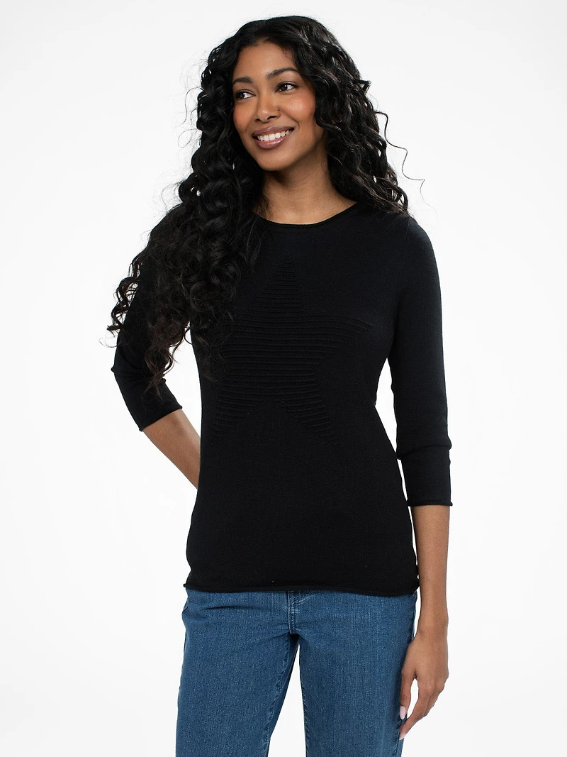 3/4-sleeve fitted pullover sweater