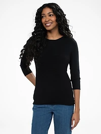 3/4-sleeve fitted pullover sweater