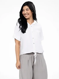 Short-sleeve loose blouse with buttons