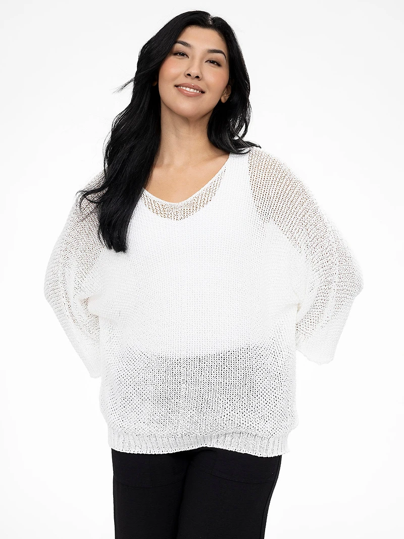 Chandail en tricot ample à manches 3/4