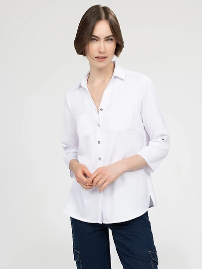 3/4-sleeve semi-fitted blouse with buttons