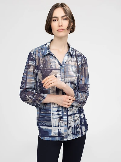 3/4-sleeve semi-fitted blouse with buttons