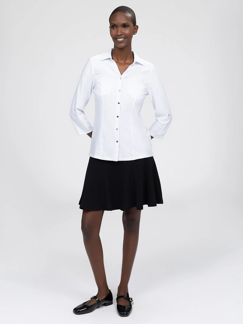 3/4-sleeve semi-fitted blouse with buttons