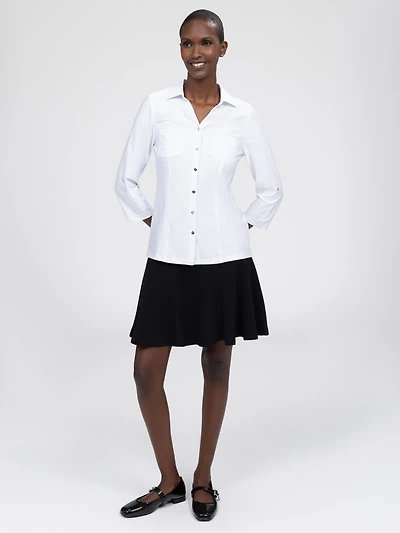 3/4-sleeve semi-fitted blouse with buttons