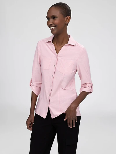 3/4-sleeve semi-fitted blouse with buttons
