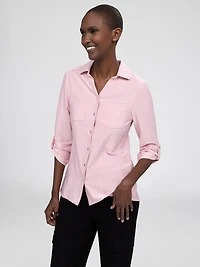 3/4-sleeve semi-fitted blouse with buttons