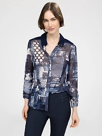 3/4-sleeve semi-fitted blouse with buttons