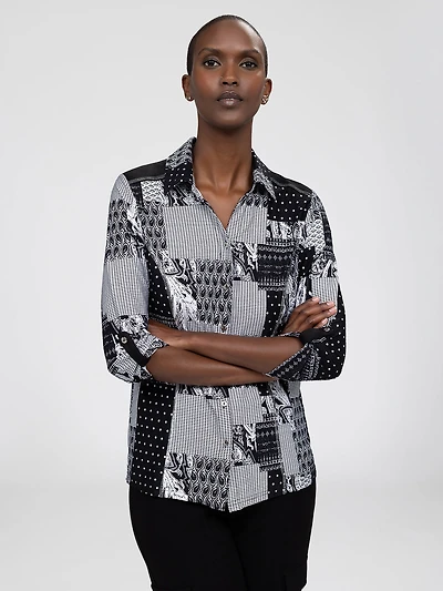 3/4-sleeve semi-fitted blouse with buttons