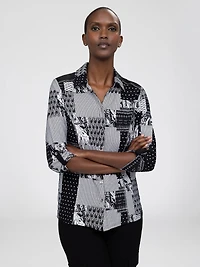 3/4-sleeve semi-fitted blouse with buttons