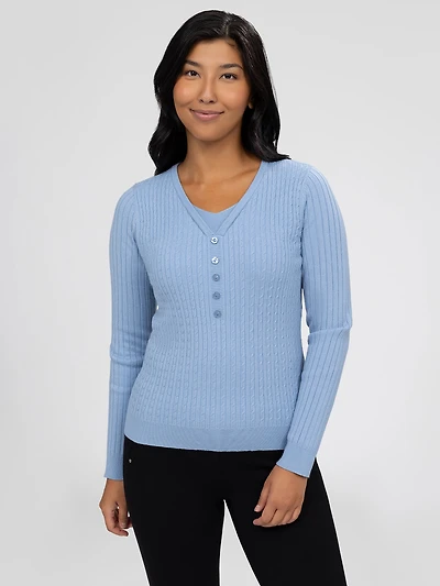 Long-sleeve semi-fitted pullover sweater