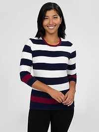 3/4-sleeve semi-fitted pullover sweater