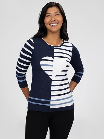 3/4-sleeve semi-fitted pullover sweater