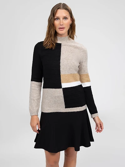 Long-sleeve semi-fitted pullover sweater