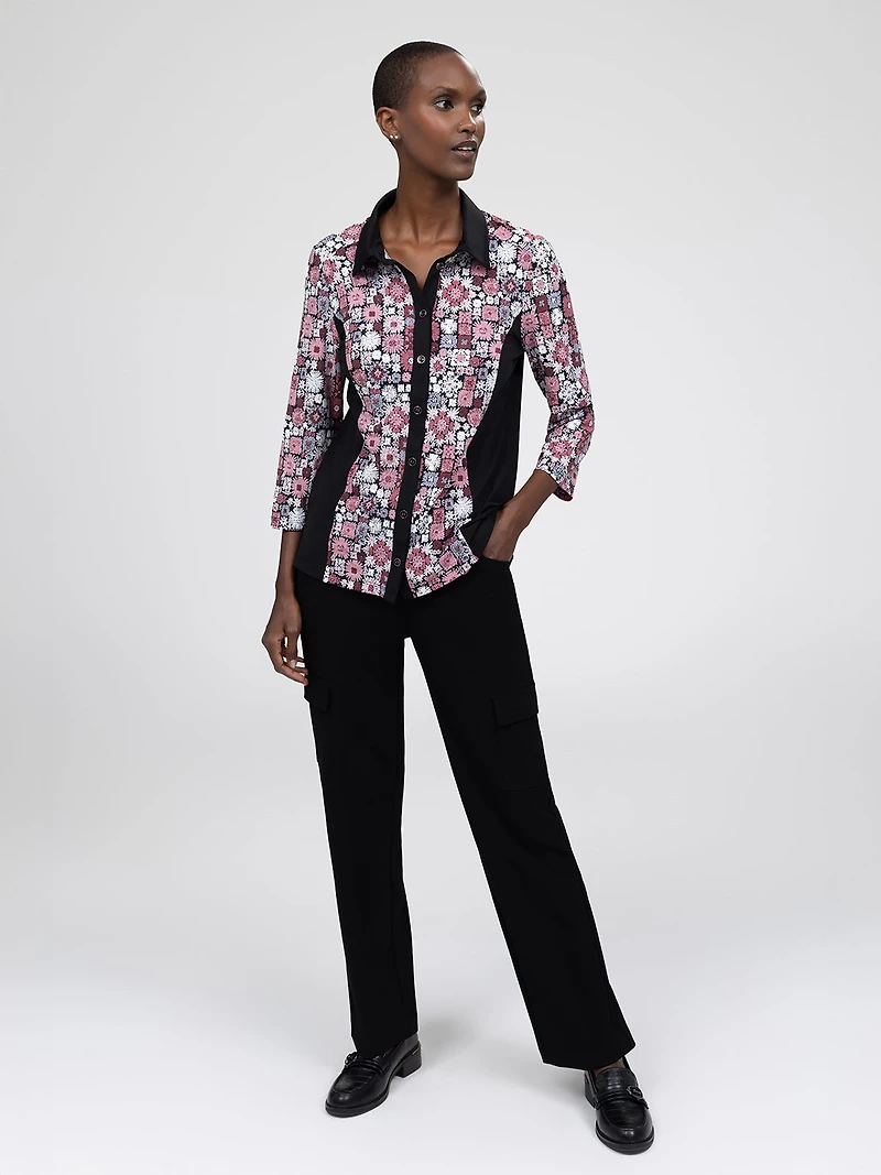3/4-sleeve semi-fitted blouse with buttons