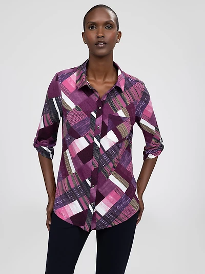 3/4-sleeve semi-fitted blouse with buttons