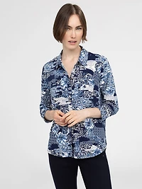 3/4-sleeve semi-fitted blouse with buttons