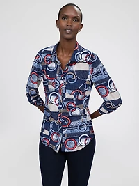 3/4-sleeve semi-fitted blouse with buttons