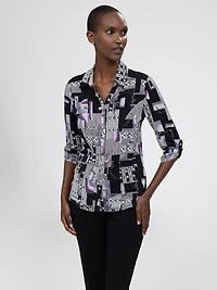 3/4-sleeve semi-fitted blouse with buttons