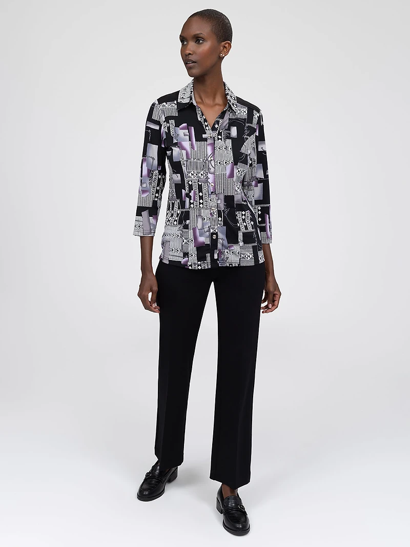 3/4-sleeve semi-fitted blouse with buttons