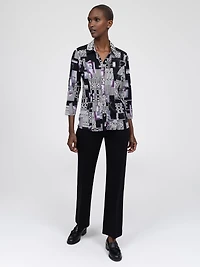 3/4-sleeve semi-fitted blouse with buttons