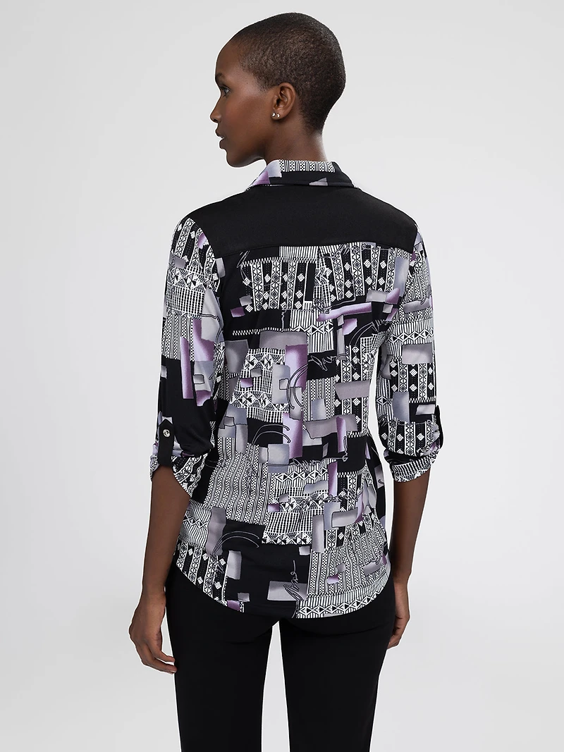 3/4-sleeve semi-fitted blouse with buttons