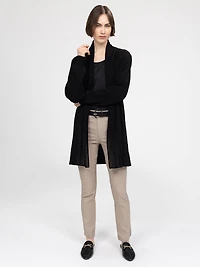 Long-sleeve semi-fitted open knit cardigan