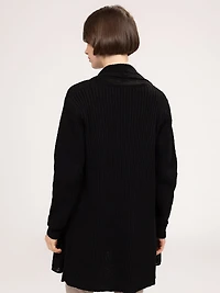Long-sleeve semi-fitted open knit cardigan