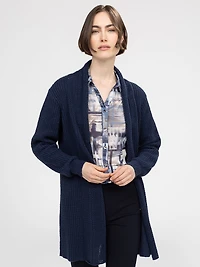 Long-sleeve semi-fitted open knit cardigan