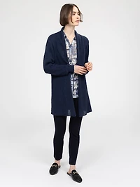 Long-sleeve semi-fitted open knit cardigan