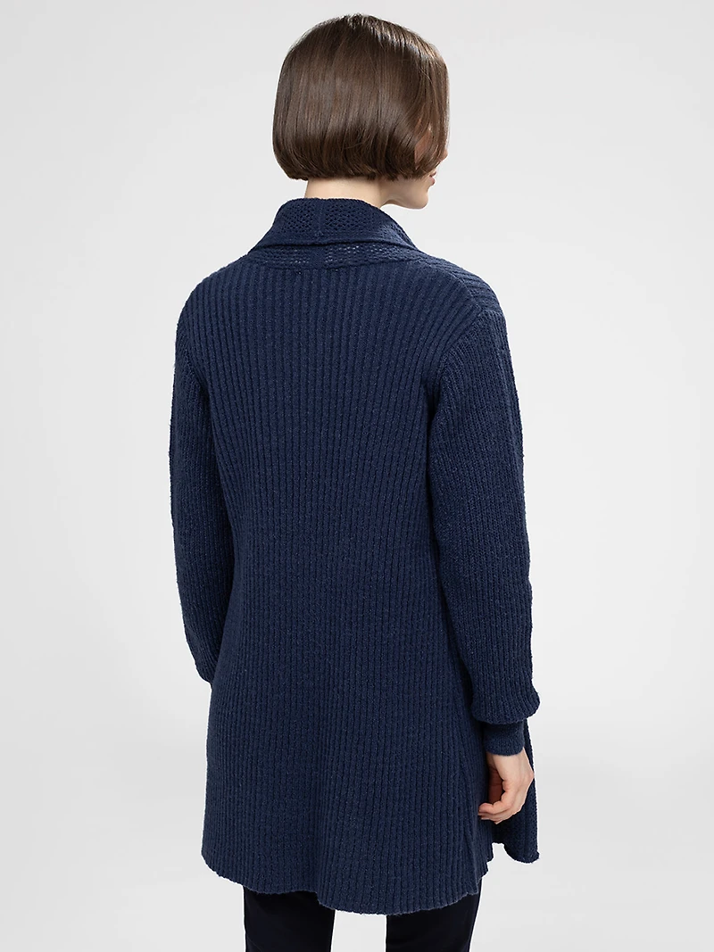 Long-sleeve semi-fitted open knit cardigan