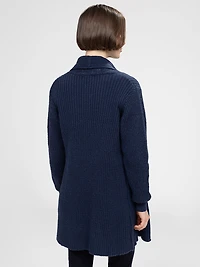Long-sleeve semi-fitted open knit cardigan