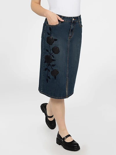 Straight denim midi skirt