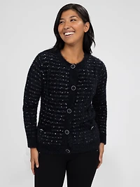 Long-sleeve semi-fitted sweater cardigan