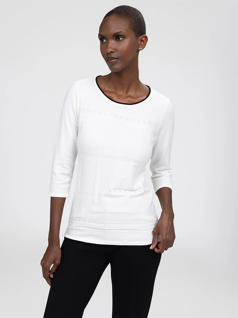 3/4-sleeve semi-fitted pullover sweater