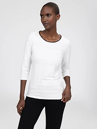 3/4-sleeve semi-fitted pullover sweater