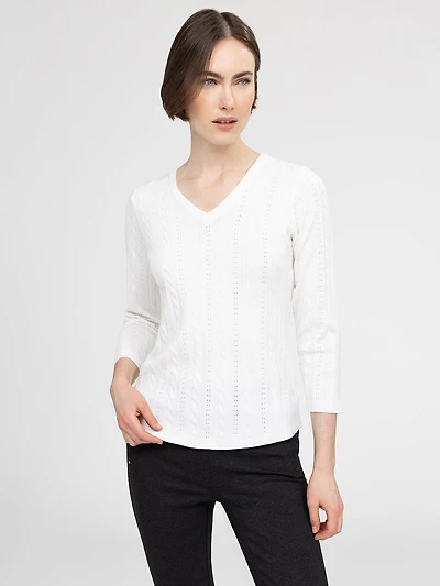 3/4-sleeve semi-fitted pullover sweater