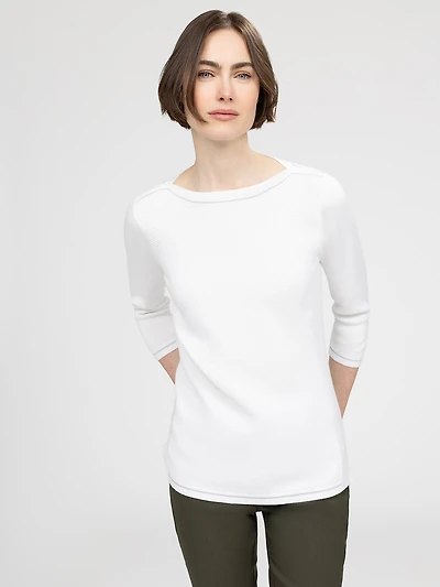 3/4-sleeve semi-fitted pullover sweater