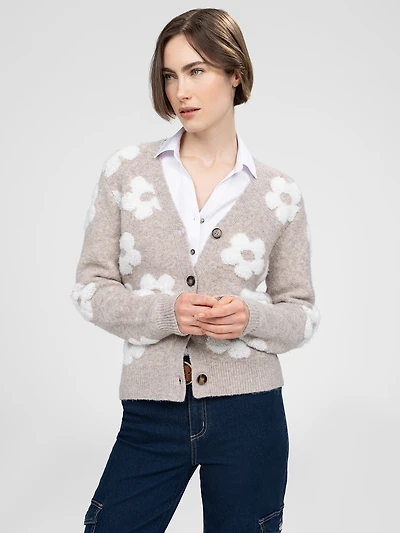 Long-sleeve semi-fitted sweater cardigan