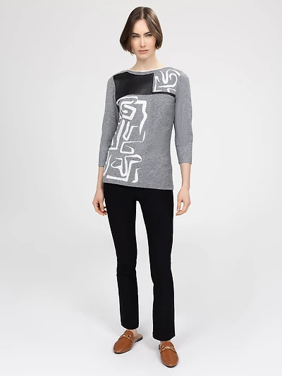 3/4-sleeve semi-fitted pullover sweater