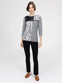3/4-sleeve semi-fitted pullover sweater