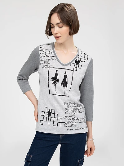 3/4-sleeve semi-fitted pullover sweater