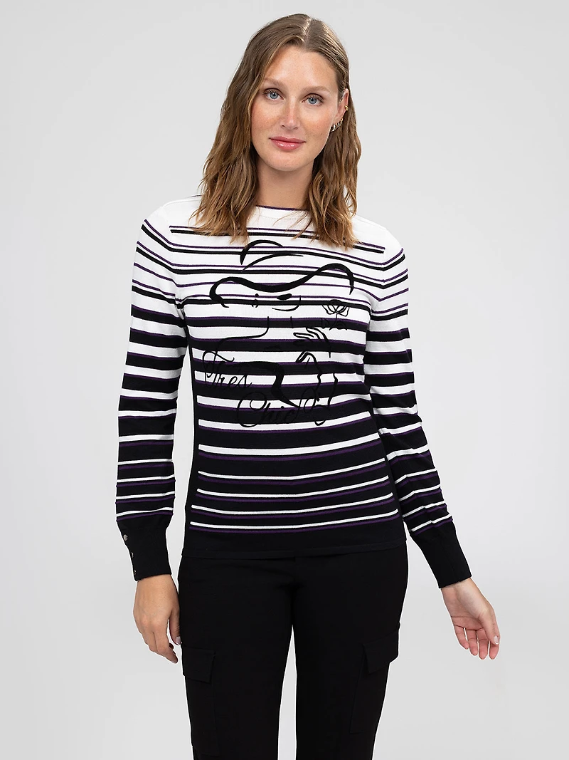 Long-sleeve semi-fitted pullover sweater
