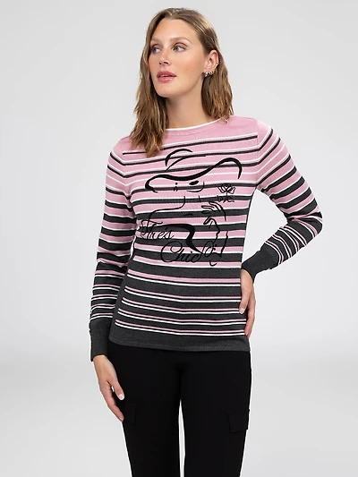 Long-sleeve semi-fitted pullover sweater