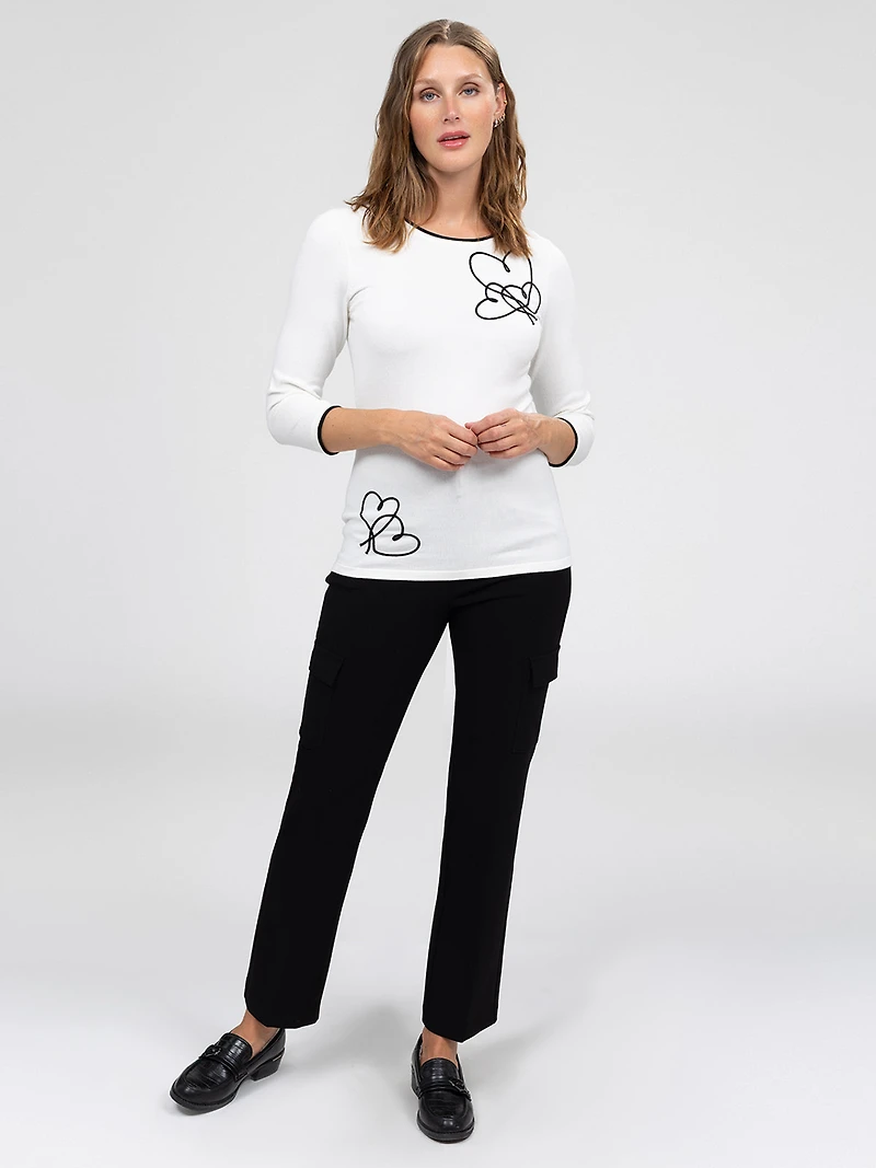 3/4-sleeve semi-fitted pullover sweater
