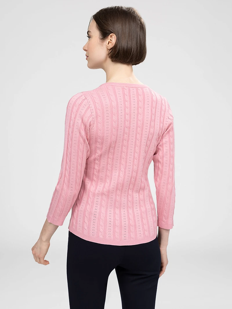3/4-sleeve semi-fitted pullover sweater