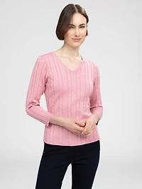 3/4-sleeve semi-fitted pullover sweater