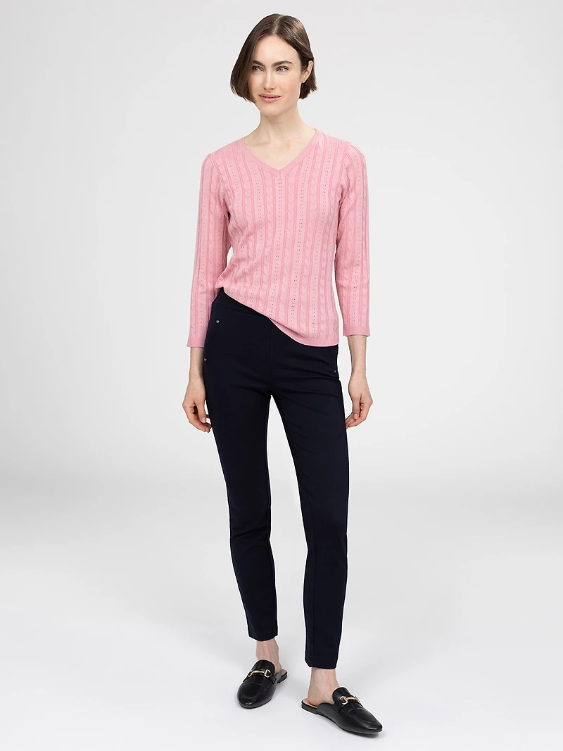 3/4-sleeve semi-fitted pullover sweater