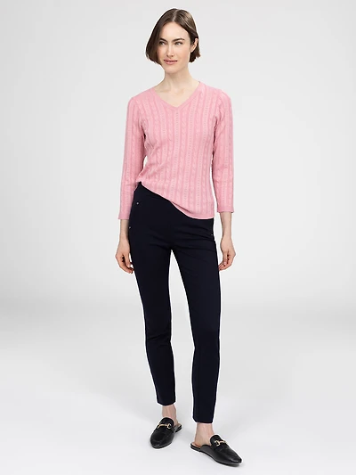 3/4-sleeve semi-fitted pullover sweater
